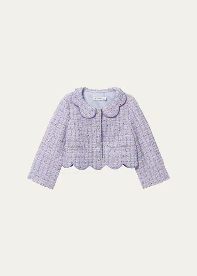 Self-portrait Kids' Girl's Boucle Floral Buttoned Jacket In Purple