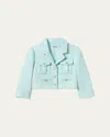 Self-portrait Girl's Boucle Flower Button Jacket, 3t-12 In Blue