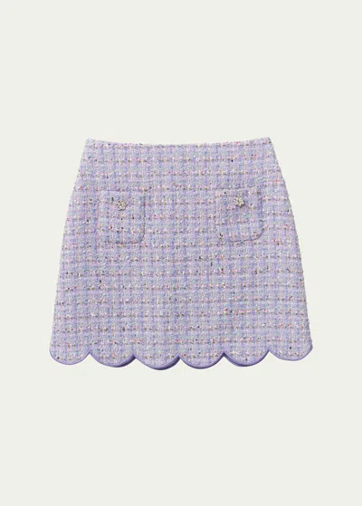 Self-portrait Kids' Girl's Boucle Scallop-trim Mini Skirt In Lilac