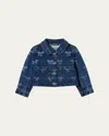 Self-portrait Denim Bow Printed Jacket In Blue