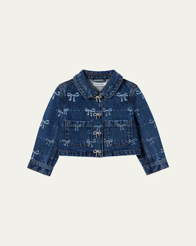 SELF-PORTRAIT GIRL'S BOW-PRINT DENIM JACKET, 3T-12