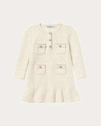 Self-portrait Kids' Girl's Embellished Knit Dress In Cream