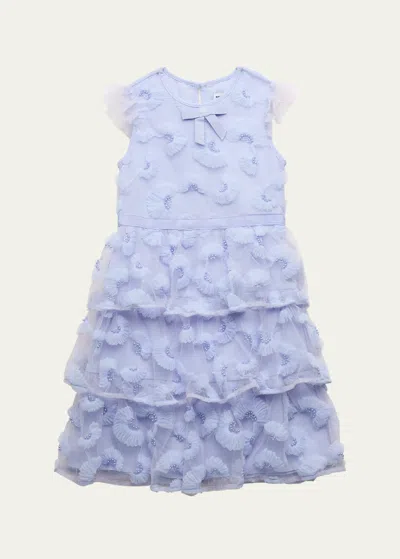 Self-portrait Kids' Girl's Tulle Embellished Midi Dress In Blue