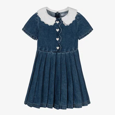 Self-portrait Kids' Girls Blue Cotton Denim Dress