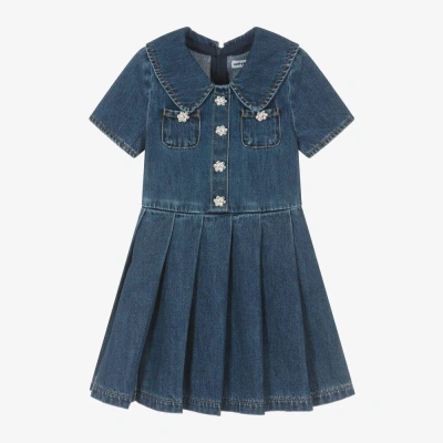 Self-portrait Kids' Girls Blue Denim Sparkle-button Dress