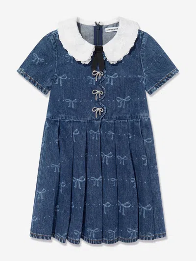 Self-portrait Babies' Girls Bow Denim Mini Dress In Blue