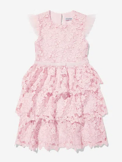Self-portrait Babies' Girls Bow Lace Tiered Dress In Pink
