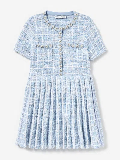 Self-portrait Babies' Girls Check Knit Dress In Blue