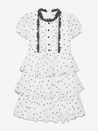 Self-portrait Kids' Girls Chiffon Polka Dot Tiered Dress In White