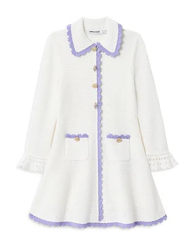 Self-portrait Girls' Contrast Trim Pointelle Knit Dress - Little Kid, Big Kid In White