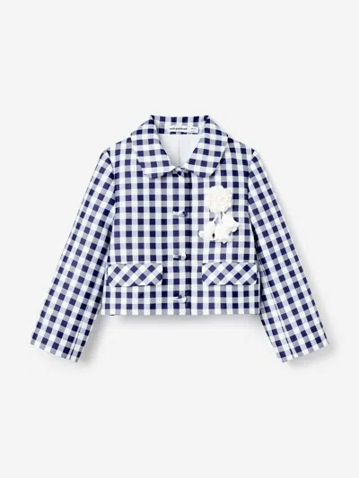 Self-portrait Kids' Girls Gingham Taffeta Jacket In Blue