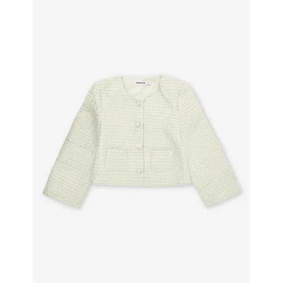 Self-portrait Kids' Embellished-button Bouclé-texture Woven Jacket 3-12 Years In Green