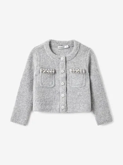 Self-portrait Self Portrait Girls Knitted Cardigan In Gray