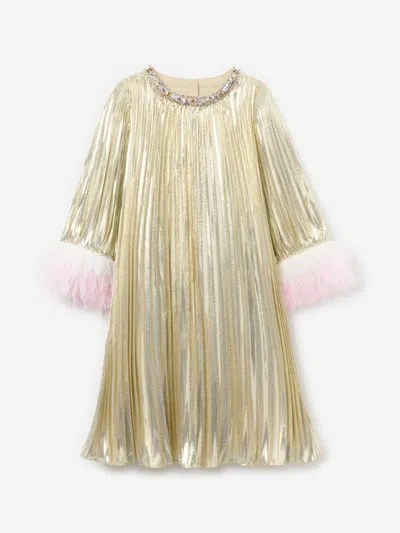 Self-portrait Babies' Self Portrait Girls Metallic Chiffon Feather Dress In Brown