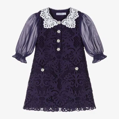 Self-portrait Kids' Girls Navy Blue Guipure Lace Dress In Purple