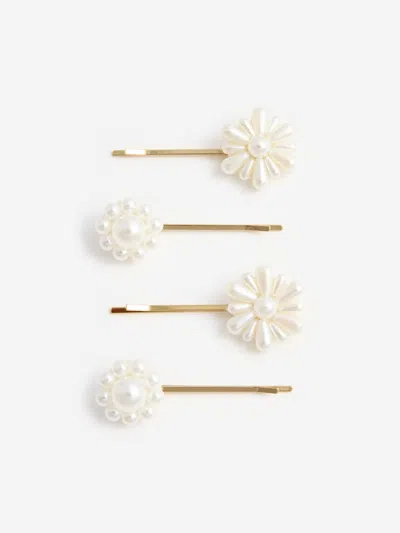Self-portrait Kids' Self Portrait Girls Pearl Flower Hair Clips In Gold