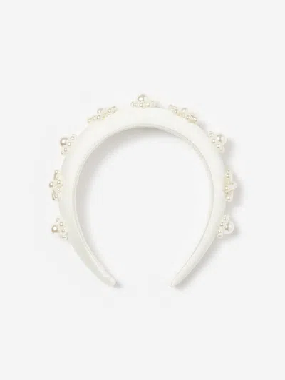 Self-portrait Kids' Self Portrait Girls Pearl Flower Satin Headband In White