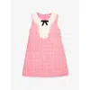 SELF-PORTRAIT SELF PORTRAIT GIRLS PINK KIDS BOW-EMBELLISHED LACE-COLLAR WOVEN DRESS 3-12 YEARS