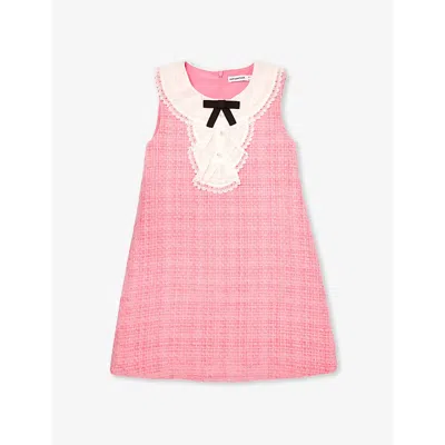 Self-portrait Self Portrait Girls Pink Kids Bow-embellished Lace-collar Woven Dress 3-12 Years