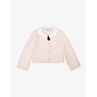 Self-portrait Kids' Check-pattern Bouclé Jacket In Pink