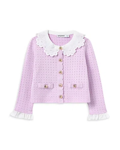 Self-portrait Girls' Pointelle Ribbed Knit Cardigan - Little Kid, Big Kid In Pink