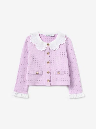 Self-portrait Babies' Self Portrait Girls Pointelle Ribbed Knit Cardigan In Pink