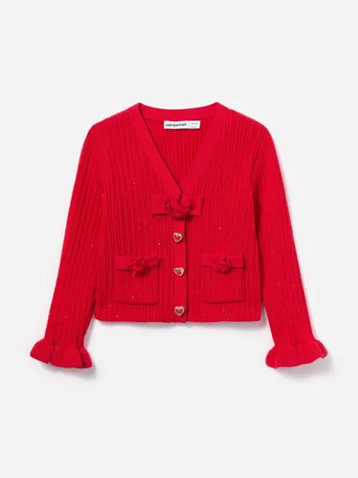 Self-portrait Self Portrait Girls Ribbed Knit Cardigan In Red