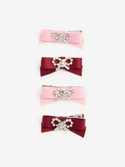 Self-portrait Kids' Girls Satin Bow Hairclips In Pink