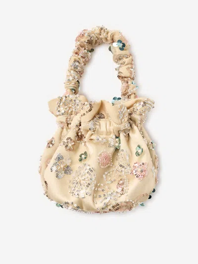 Self-portrait Girls Sequin Embroidered Bag In Sand