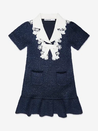 Self-portrait Kids' Little Girl's & Girl's Sequin Knit Bow Dress In Blue