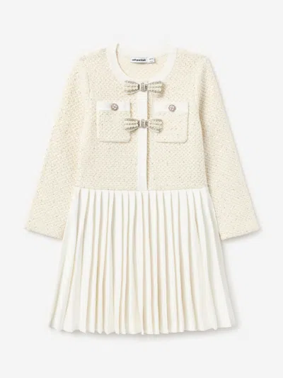 Self-portrait Babies' Self Portrait Girls Sequin Knit Bow Trim Dress In Neutral