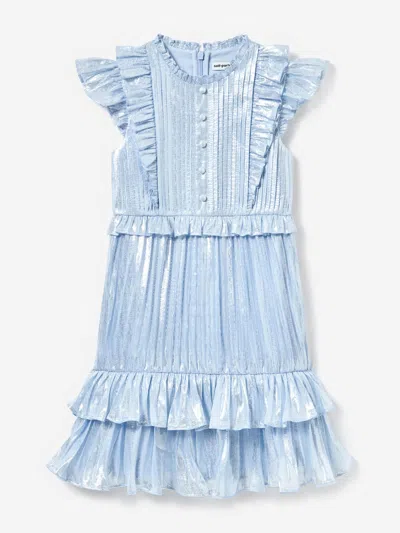 Self-portrait Babies' Girls Silk Metallic Ruffle Dress In Blue