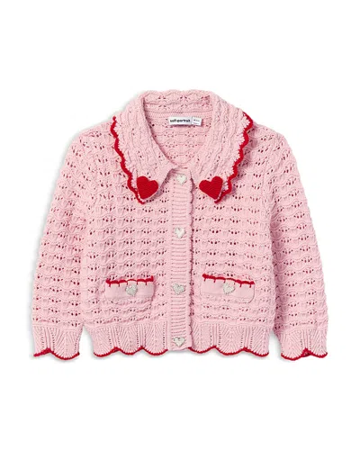 Self-portrait Girls' Textured Heart Cardigan - Little Kid, Big Kid In Pink