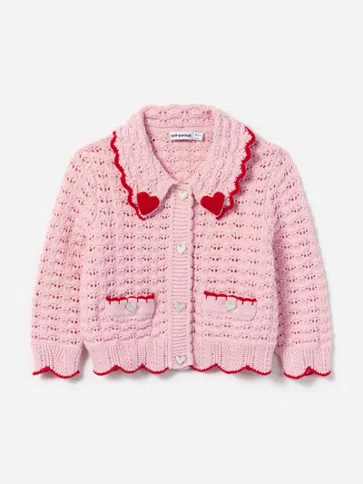 Self-portrait Self Portrait Girls Textured Heart Detail Cardigan In Pink