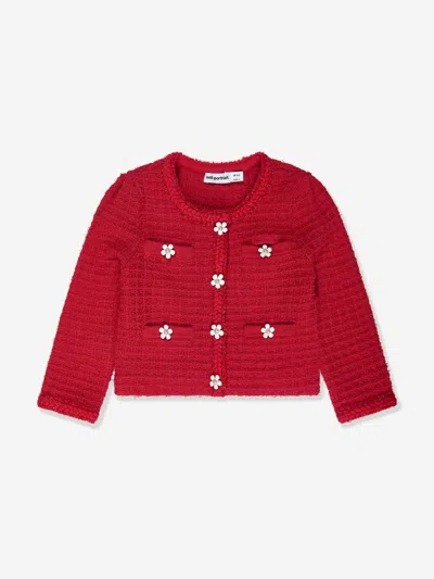 Self-portrait Babies' Girls Textured Knit Cardigan In Red