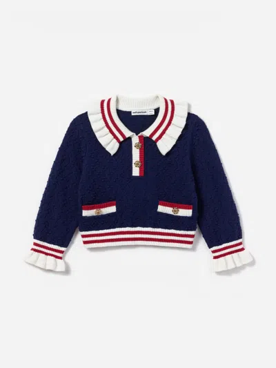 Self-portrait Self Portrait Girls Textured Knit Cardigan In Blue