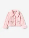 Self-portrait Girls Textured Knit Fur Cardigan In Pink