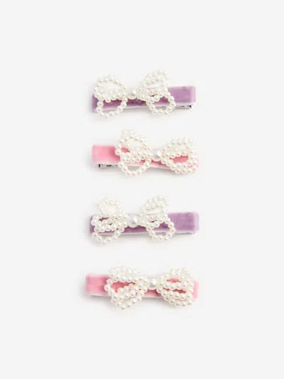 Self-portrait Kids' Self Portrait Girls Velvet Pearl Bow Hair Clips In Multi