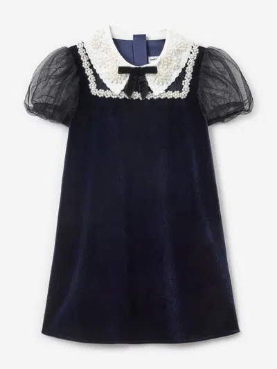 Self-portrait Babies' Self Portrait Girls Velvet Tulle Flower Trim Dress In Black