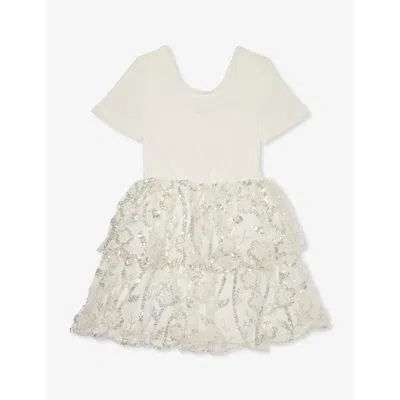 Self-portrait Self Portrait Girls White Kids Sequin-embellished Ruffled-trim Stretch-woven Dress 3-12 Years