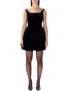 Self-portrait Godet Velvet Mini Dress Crystal Trim In Black