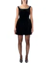 Self-portrait Godet Velvet Mini Dress Crystal Trim In Black