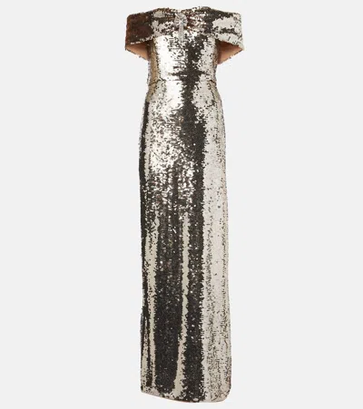 Self-portrait Sequined Cutout Maxi Dress In Gold