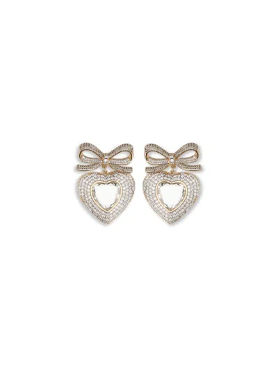 Self-portrait Gold Bow Crystal Heart Earrings