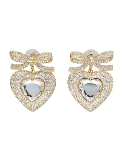 Self-portrait Gold Bow Crystal Heart Earrings