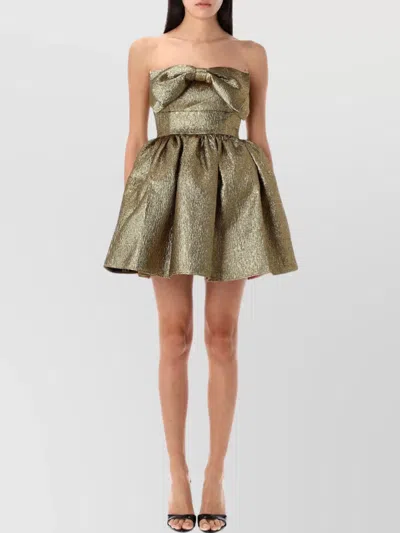 Self-portrait Metallic Jacquard Mini Dress In Gold