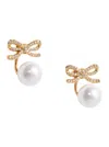 Self-portrait Crystal And Faux Pearl Bow Jacket Earrings In Neutral