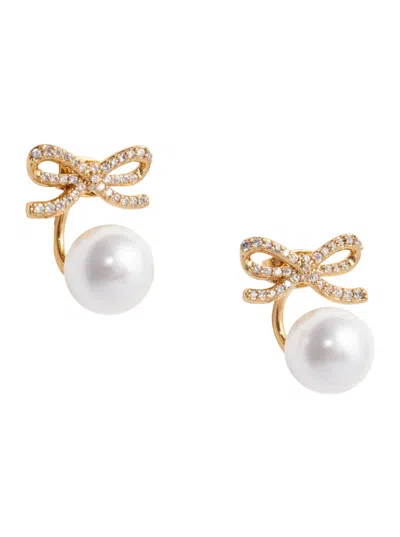 Self-portrait Gold Bow Pearl Jacket Earrings In Silver