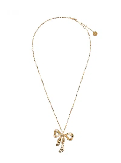 Self-portrait Gold-colored Necklace With Lobster Clasp And Bow Design In Brass Woman