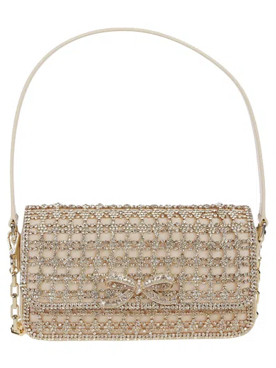 Self-portrait Gold Crystal Baguette Bag